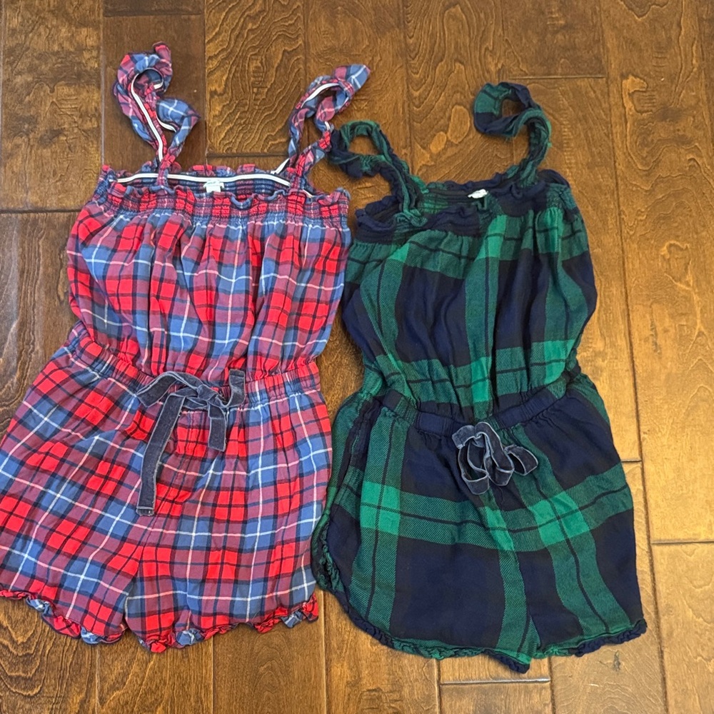Arie plaid Romper Set of two for twins or friends EUC selling as a lot of two